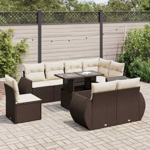 Somanki 9-TLG. Garten-Sofagarnitur mit Kissen Braun Poly Rattan, Balkonmöbel Set, Gartenmöbel Set, Gartenlounge Set, Terassenmöbel, Loungemöbel Terrasse - 3326664 von Somanki