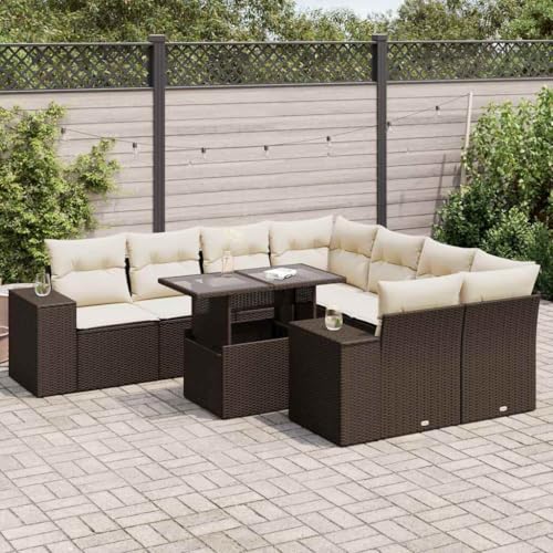 Somanki 9-TLG. Garten-Sofagarnitur mit Kissen Braun Poly Rattan, Balkonmöbel Set, Gartenmöbel Set, Gartenlounge Set, Terassenmöbel, Loungemöbel Terrasse - 3326774 von Somanki