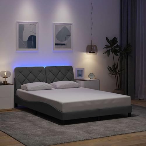 Somanki Bettgestell mit LED ohne Matratze Hellgrau 140x190 cm Stoff, Schlafzimmer Bett, Bed Frame - 3310664 von Somanki