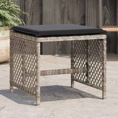 Somanki Gartenhocker mit Kissen 4 STK. Hellgrau 41x41x36 cm Poly Rattan, Balkon Hocker, Fusshocker Garten, Hocker Garten, Fußhocker Für Sessel, Gartenmöbel Hocker - 365053 von Somanki