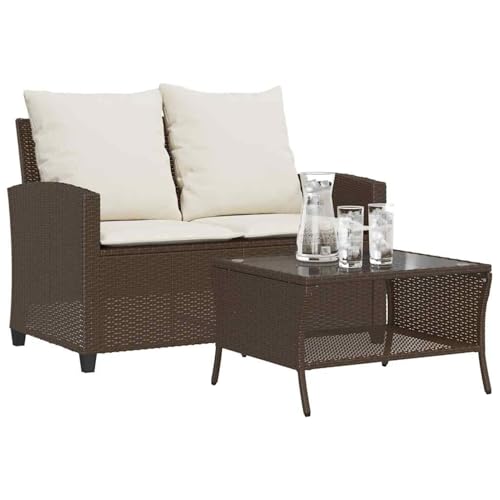 Somanki Gartensofa 2-Sitzer mit Kissen & Tisch Braun Poly Rattan, Gartenlounge, Garden Sofa, Balkonmöbel, Gartenmöbel, Loungemöbel - 4103846 von Somanki