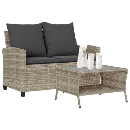 Somanki Gartensofa 2-Sitzer mit Kissen & Tisch Hellgrau Poly Rattan, Gartenlounge, Garden Sofa, Balkonmöbel, Gartenmöbel, Loungemöbel - 4103850 von Somanki