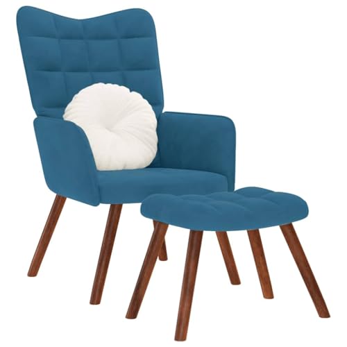 Somanki Relaxsessel mit Hocker Blau Samt, Fernsehsessel, Kinosessel, Lesesessel, Tv Sessel, Ohrensessel, Armsessel, Seselstuhl Wohnzimmer - 4016831 von Somanki
