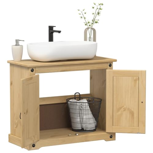 Somanki Waschbeckenunterschrank Corona 73x33x60 cm Massivholz Kiefer, Unterschrank Waschbecken, Badezimmer Unterschrank, Unterschrank Bad, Badezimmerschrank, Badmöbel, Badschrank - 4002791 von Somanki