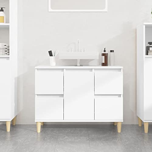Somanki Waschbeckenunterschrank Weiß 80x33x60 cm Holzwerkstoff, Badezimmer Unterschrank, Badmöbel, Badschrank - 821268 von Somanki