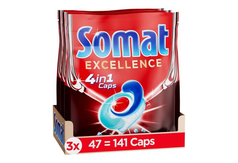 Somat 4in1 Caps Excellence Spülmaschinentabs (Spar-Pack, [141-St. Geschirrspültabs mit Tiefenreinigung (3 x 47 Stück) von Somat