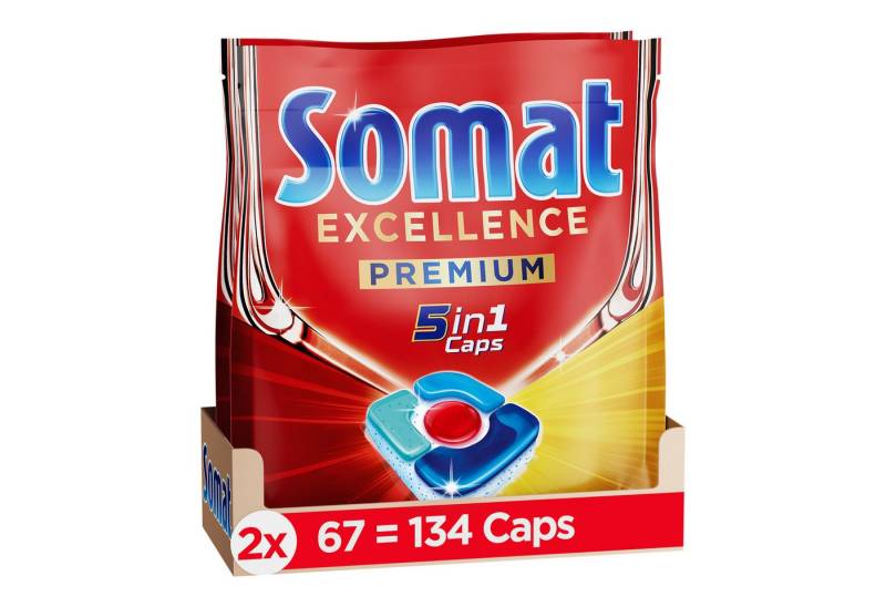 Somat 5in1 Caps Excellence Premium 2 x 67 Spülmaschinentabs (134-St. Geschirrspültabs mit Extra Boost) von Somat