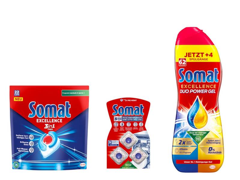 Somat SOMAT 3in1 Caps 22 St. + Duo Gel + Maschinenreiniger Spülmaschinentabs von Somat