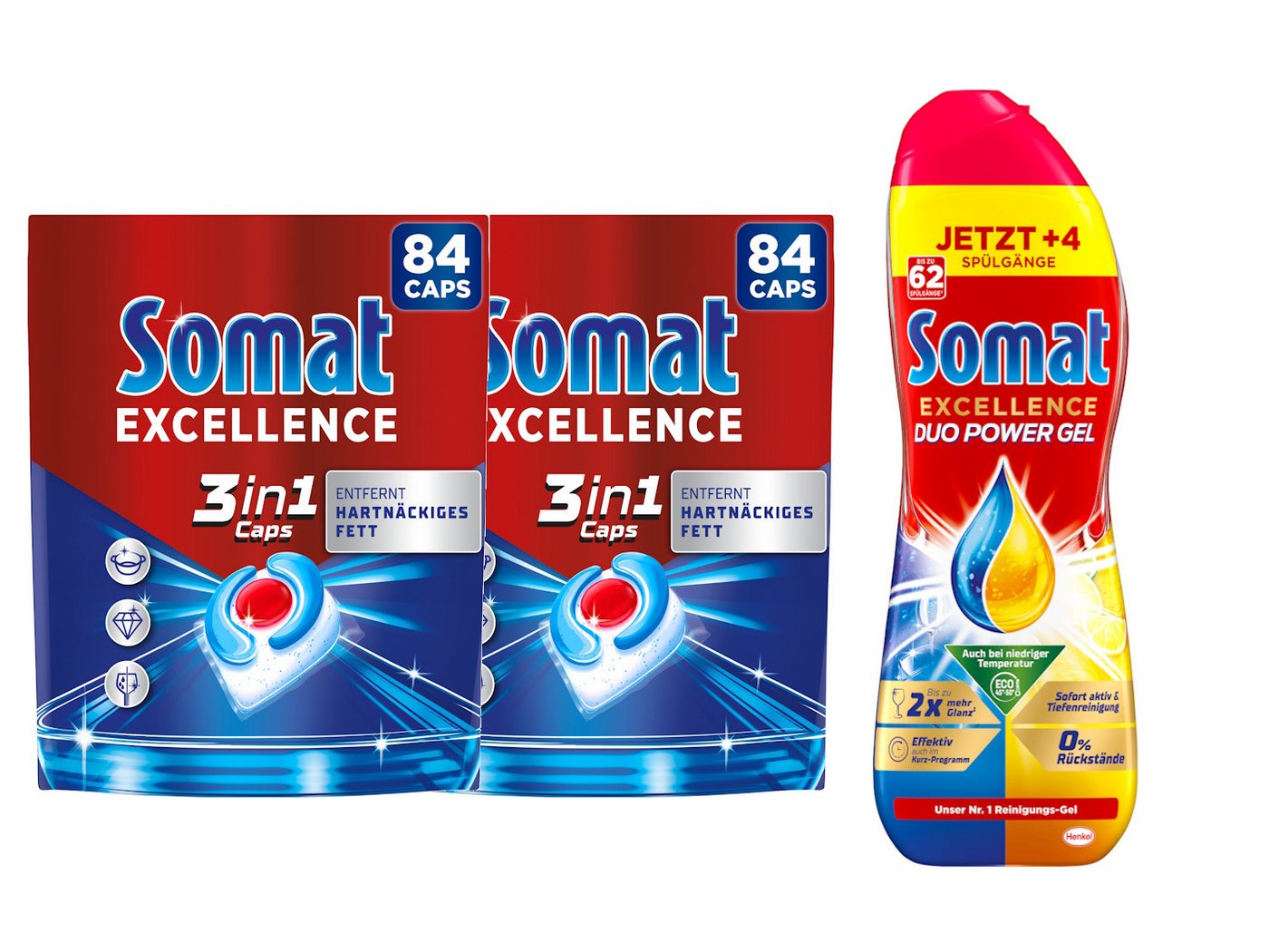 Somat SOMAT 3in1 Caps 84 Tabs 2x + Gel – Reinigung & Glanz Spülmaschinentabs von Somat