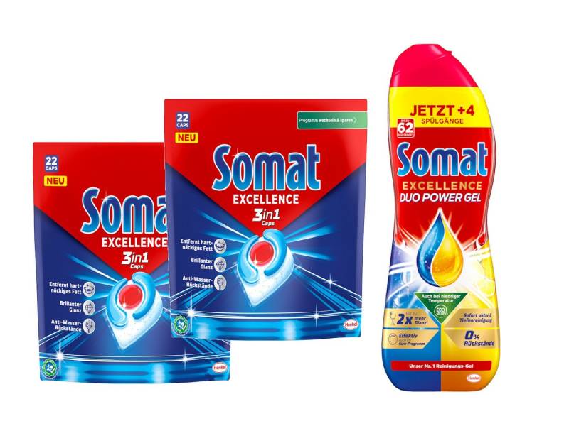 Somat SOMAT Caps 22 St. 2er Pack + Duo Gel – Glanz & Schutz Spülmaschinentabs von Somat