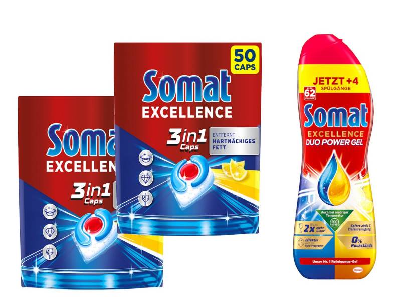 Somat SOMAT Lemon Caps 2x50 St. + Duo Gel – Zitronenfrisch Spülmaschinentabs von Somat
