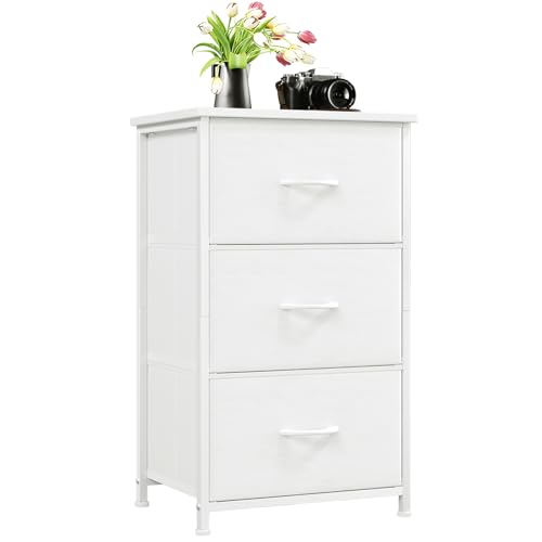 Somdot Kommode Weiß mit 3 Schubladen aus Stoff, Sideboard mit Holzplatte, Schrank für Wohnzimmer Flur, Komodenschrank, Küchenschrank, Schlafzimmerschrank, Aufbewahrungsschrank von Somdot