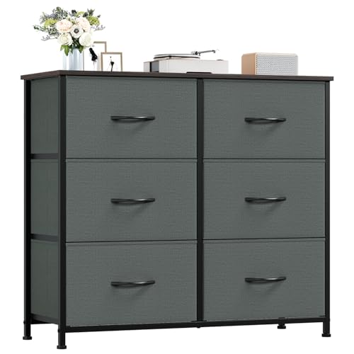 Somdot Kommode mit 6 Schubladen aus Stoff, Sideboard mit Holzplatte, Schrank für Wohnzimmer Flur, Komodenschrank, Küchenschrank, Schlafzimmerschrank, Aufbewahrungsschrank, Kohlegrau Somdot Kommode mit 6 Schubladen aus Stoff, Sideboard mit Holzplatte, Schrank für Wohnzimmer Flur, Komodenschrank, Küchenschrank, Schlafzimmerschrank, Aufbewahrungsschrank, Kohlegrau von Somdot