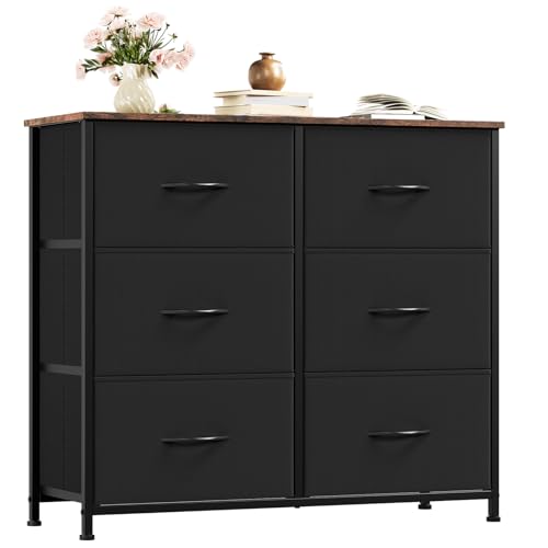 Somdot Kommode mit 6 Schubladen aus Stoff, Sideboard mit Holzplatte, Schrank für Wohnzimmer Flur, Komodenschrank, Küchenschrank, Schlafzimmerschrank, Aufbewahrungsschrank, Rustikales Braun Somdot Kommode mit 6 Schubladen aus Stoff, Sideboard mit Holzplatte, Schrank für Wohnzimmer Flur, Komodenschrank, Küchenschrank, Schlafzimmerschrank, Aufbewahrungsschrank, Rustikales Braun von Somdot