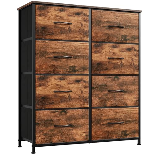 Somdot Kommode mit 8 Schubladen aus Stoff, Sideboard mit Holzplatte, Schrank für Wohnzimmer Flur, Komodenschrank, Küchenschrank, Schlafzimmerschrank, Aufbewahrungsschrank, Holzmaserung von Somdot