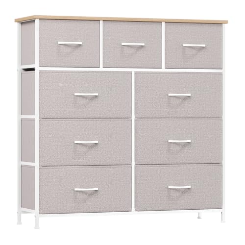 Somdot Kommode mit 9 Schubladen aus Stoff, Sideboard mit Holzplatte, Schrank für Wohnzimmer Kinderzimmer Flur, Komodenschrank, Küchenschrank, Schlafzimmerschrank, Ashgrau Somdot Kommode mit 9 Schubladen aus Stoff, Sideboard mit Holzplatte, Schrank für Wohnzimmer Kinderzimmer Flur, Komodenschrank, Küchenschrank, Schlafzimmerschrank, Ashgrau von Somdot