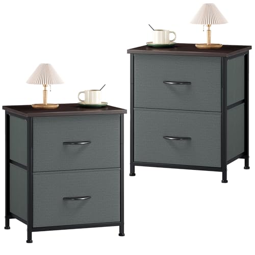 Somdot Nachttisch 2er Set, Beistelltisch mit 2 Schubladen aus Stoff, Nachtschrank mit Metallrahmen, Nachtkästchen, Kleiner Schrank für Schlafzimmer Kinderzimmer Wohnzimmer, Kohlegrau Somdot Nachttisch 2er Set, Beistelltisch mit 2 Schubladen aus Stoff, Nachtschrank mit Metallrahmen, Nachtkästchen, Kleiner Schrank für Schlafzimmer Kinderzimmer Wohnzimmer, Kohlegrau von Somdot