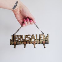 Vintage 1970Er Jahre Messing Jerusalem Schlüsselhalter, Sternzeichen Wandbehang Organizer von SomeLikeItRetroCo