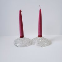 Vintage Anchor Hocking "sterne Und Bars" Klarglas Kerzenhalter, Kerzenhalter Set Aus Glas von SomeLikeItRetroCo