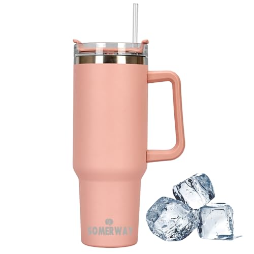 Somerway 1182ml 40oz Kaffeebecher to Go, Doppelwandiger Edelstahl Vakuum Isolierbecher mit Griff und Stroh, Tragbare Autobecher Becher Tumbler Thermobecher Kaffeetasse für Heißer und Kalter Getränke von Somerway