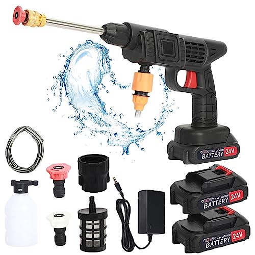 Akku Hochdruckreiniger, 24V Max 35Bar Mobile Akku-Hochdruckreiniger mit 2Akku 1500mAh Tragbarer Hochdruckreinigers für Auto, Terrasse, Fenster, Rasen, Pool Black von Somerway