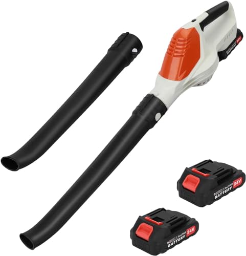 Akku Laubbläser, 24V 150 MPH Akku Gebläse mit 1500mAh Akkus und Ladegerät, 180CFM 5 Gänge einstellbar Elektrischer Laubbläser für Rasenpflege, Terrasse (Weiß Orange) von Somerway