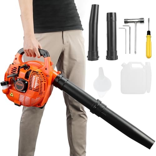 Benzin Laubbläser 26cc Laubbläser Gartenbläser Luftvolumen 9,8CBM/min 250km/h 108dB Benzingebläse für Terrassenreinigung Rasenpflege Blätter Staub Schneeorange von Somerway