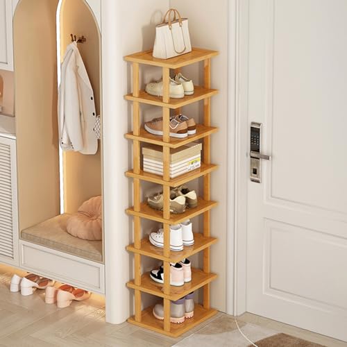 Schuhregal mit 5/7/8 Ebenen, platzsparend, Eck-Schuhregal, abnehmbar, vertikal, kleines schmales Schuhregal aus Holz, schmal, hoher Schuhturm für Eingang, Flur, schmaler Raum (XL) von Somerway