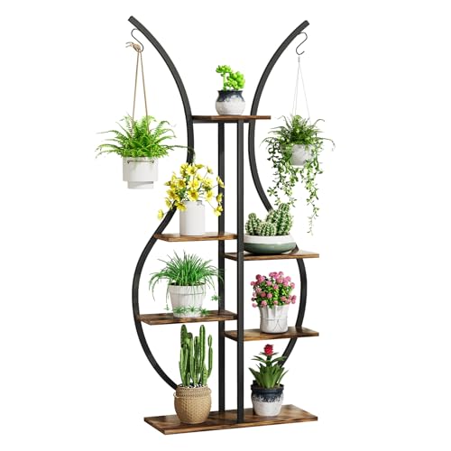 Somerway 6 Ebenen Eckpflanzentänder, hoher Pflanzenständer im Innenbereich, Vase-Form-Metallpflanzenschelf mit hängenden Haken, mehrfacher Pflanzerausstellungen für Innenhause A von Somerway