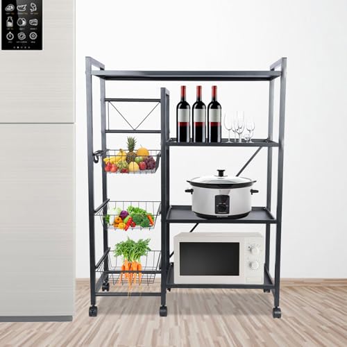 Somerway Küchenregal, Standregal, Regal mit Rollen, 4-stufiger Gemüsekorb-Aufbewahrungsregal, 360-Grad-Rollen, stapelbar für Küche, Abstellraum, Gewürz-oder Mikrowellen-Organizer (Schwarz) von Somerway
