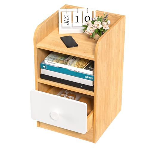 Somerway Nachttisch, Schlafzimmer Nachttisch, Rustikaler Beistelltisch mit Schublade und Aufbewahrungsregal, Couchtisch Holz Nachttisch für Wohnzimmer von Somerway