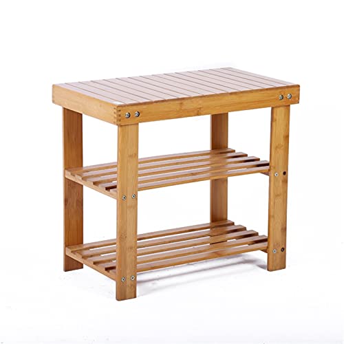 Badhocker Aus Holz Badezimmer Anti-Rutsch-Hocker Bambus Alter Mann Bad Badewanne Sitz Zwei-Tier-Lagerung Handlauf Duschstuhl/Schwangere Frau Bad Hocker/Schuhbank Stärke Lager (50 * 27 * 45 cm) von Somesino