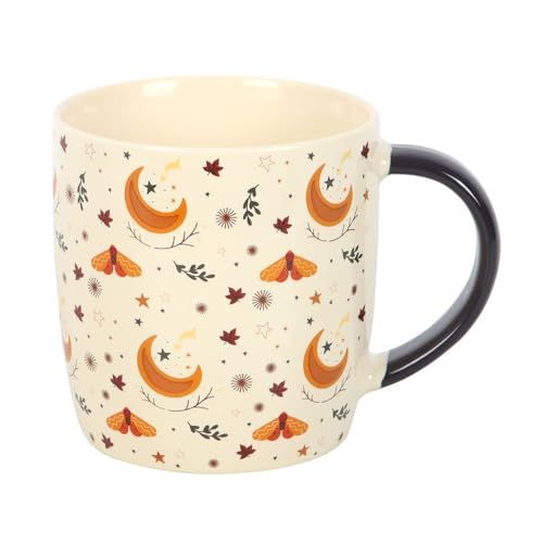 Autumn Magic Harvest Moon Print Tasse, 340 ml Keramiktasse, elegantes Erntemond-Design mit Blättern und goldenen Sternen, mikrowellengeeignet, nur Handwäsche, ideal für herbstliche Getränke von Something Different Wholesale