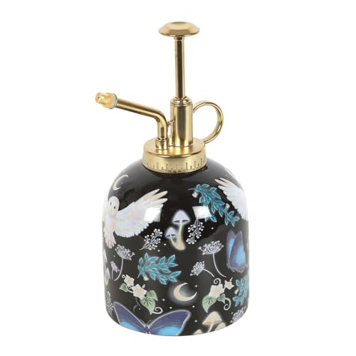 Keramik-Pflanzennebel mit goldfarbenen Details, Mystische Nacht-Eulen, Halbmond und Waldpflanzen, 500 ml Fassungsvermögen, elegantes, funktionales Gartengerät für den Innenbereich, dekorativer Akzent von Something Different Wholesale