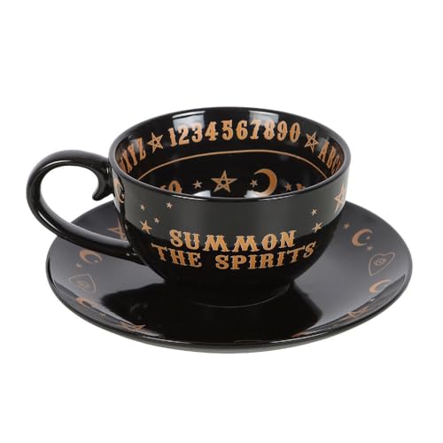 Keramik-Teetasse und Untertassen-Set mit Sprechbrett-Design zum Lesen von Teeblättern, 500 ml Fassungsvermögen, mikrowellen- und spülmaschinenfest, elegante mystische Teetasse für Rituale und Keramik-Teetasse und Untertassen-Set mit Sprechbrett-Design zum Lesen von Teeblättern, 500 ml Fassungsvermögen, mikrowellen- und spülmaschinenfest, elegante mystische Teetasse für Rituale und von Something Different Wholesale