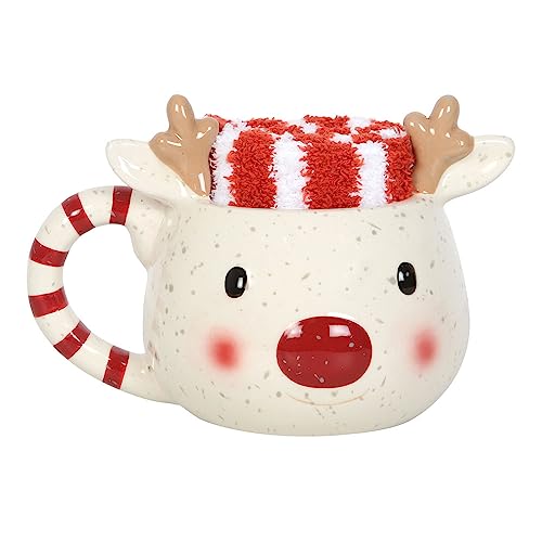 Rudolph Keramiktasse und Socken Set – Festliche Weihnachtstasse mit gemütlichen Socken – perfekt zum Servieren und Verschenken von Something Different Wholesale