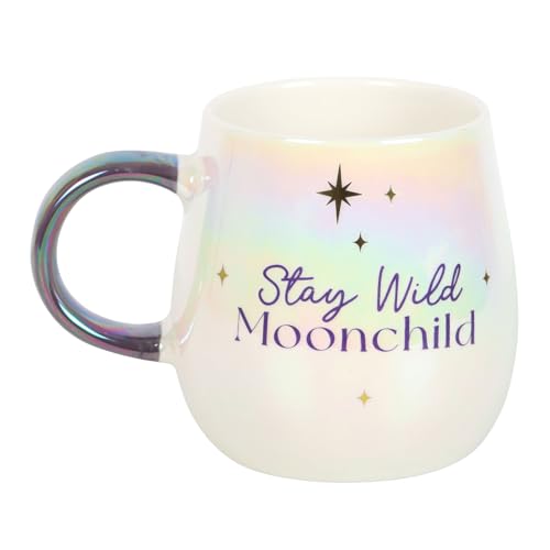 Something Different Wholesale Abgerundete Tasse mit Aufschrift "Stay Wild Moon Child", schillerndes Licht, freigeistiges Wanderer Geschenk von Something Different Wholesale