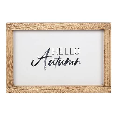 Something Different Wholesale Hello Autumn Holzrahmen-Schild – Moderne Wandkunst mit hellem Holzrahmen – Herbst-Themen-Heimdekoration mit Sägezahnaufhänger – vielseitig und malerisch von Something Different Wholesale