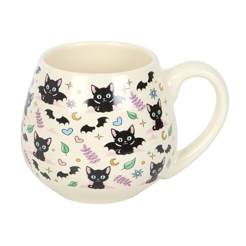 Something Different Wholesale Niedlicher und gruseliger Katzendruck, abgerundete Tasse mit schwarzen Katzen, Monden und Sternen – 500 ml Keramiktasse für Katzenliebhaber und Hexen – mikrowellen- und von Something Different Wholesale