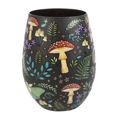 Something Different Wholesale Weinglas ohne Stiel mit dunklem Waldaufdruck: himmlisches Wunderland-Design, skurrile Fliegenpilze und Luna-Motten – einzigartiges und unverwechselbares Heimdekor-Stück von Something Different Wholesale
