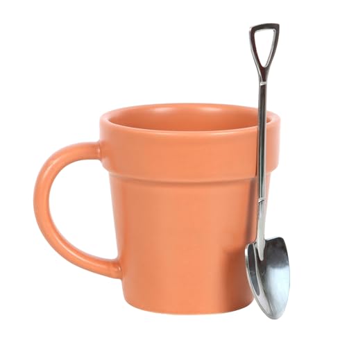 Tassen-Set mit Gartenmotiv – Pflanztopf-Design, Keramik-Teetasse und Mini-Schaufellöffel – perfektes Gartendekor-Geschenk-Set von Something Different Wholesale