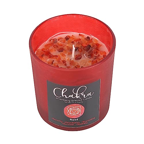 Wurzelchakra-Erdbeer-Kristallkerze, roter Glashalter, Feuerachat-Kristalle, spiritueller Duft Wurzelchakra-Erdbeer-Kristallkerze, roter Glashalter, Feuerachat-Kristalle, spiritueller Duft von Something Different Wholesale