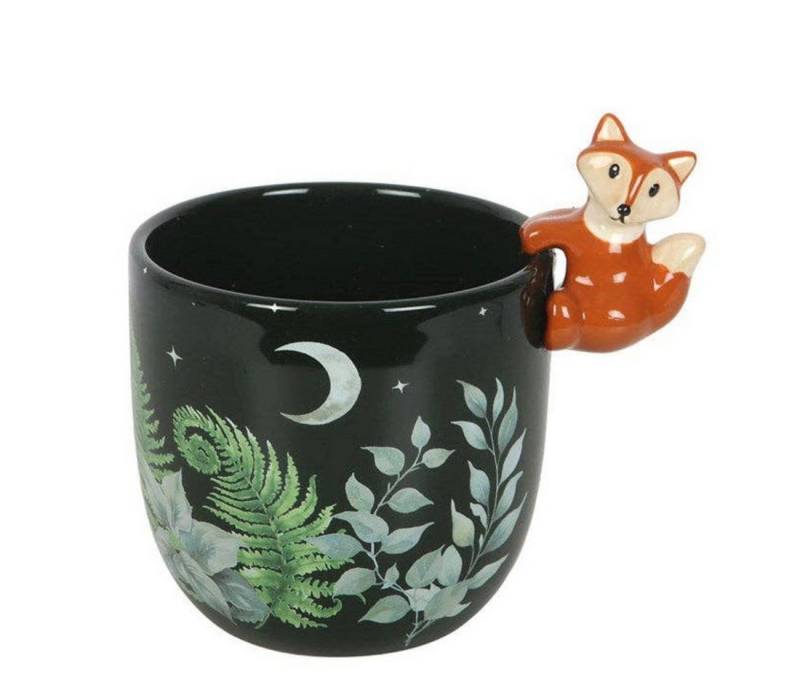 Something Different Blumentopf Vintage Pflanzentopf mit grünem Waldmuster und kleinem Fuchs von Something Different