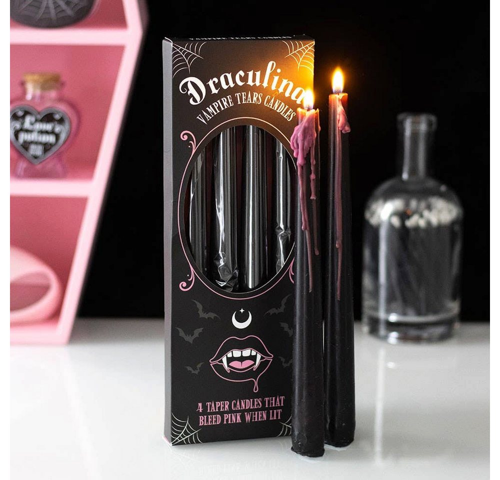 Something Different Standkerzenhalter Blutkerzen Set 4 Stück "Draculina" schwarz-pink Stabkerzen Kerzen (Kerzenset, Blutkerzen Set 4 Stück) von Something Different