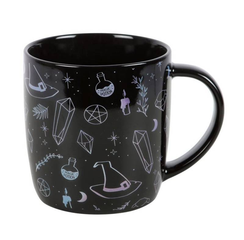 Something Different Tasse Kirstall Hexen Tasse Becher metallic schwarz 360 ml, Kirstall Hexen Tasse Becher metallic schwarz 360 ml von Something Different