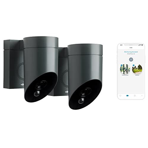 Somfy 1870472 - 2er-Pack Überwachungskamera für den Außenbereich in grau inkl. 110 dB Sirene und Nachtsichtfunktion | Full-HD Kamera | WLAN-Verbindung von Somfy