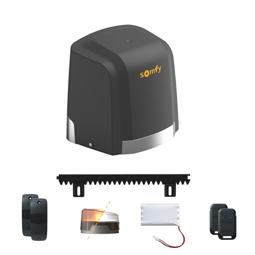 Somfy 1246284 – Motorisierung für Schiebetore Slidymoove 300, 2 Keypop-Fernbedienungen, 4m Zahnstange, 1 Notstrombatterie, 1 Warnleuchte, Lichtschranke, Torlänge max. 5m, Gewicht max. 300kg von Somfy