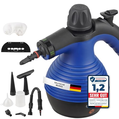 Dampfreiniger Sommertal SC350-1050W Power Handgerät mit viel Zubehör - 110°C Dampfreinigung ohne Chemie, gegen Schmutz und Fett auf Polster Fliesen Fenster, GS geprüft von Sommertal