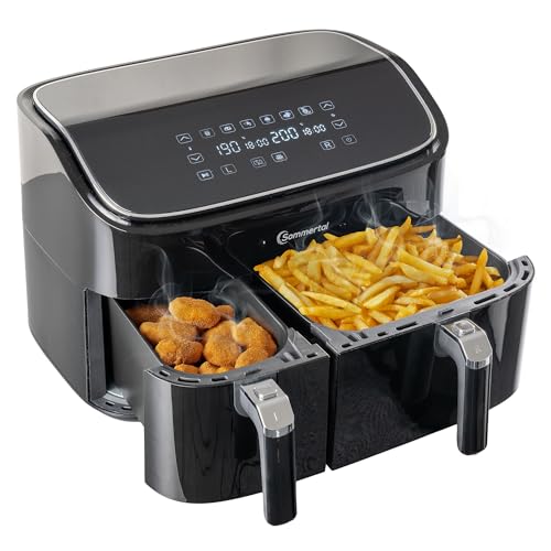 Sommertal Heißluftfritteuse HF DUAL 900 mit Doppelkammer | 9 Liter XXL Airfryer & Dörrgerät | 2850W | Digitales Touch Display | 3D Umluftsystem | Vorheizen | Synchronisierungsfunktion von Sommertal