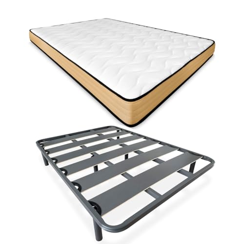 Somnia Descanso - Komplettes Bett mit Visko-Junior-Matratze, wendbar + verstärktem Lattenrost 40 x 30 mm mit 6 Metallfüßen mit Gewinde, 135 x 190 cm von Somnia Descanso